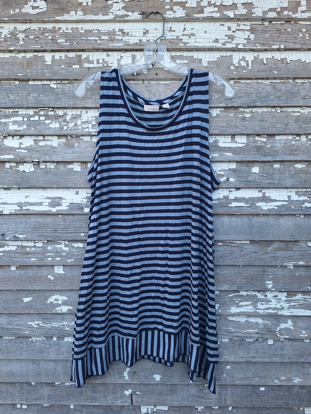 LOGO by Lori Goldstein Navy and Light Blue Striped Tank Tunic Size XL